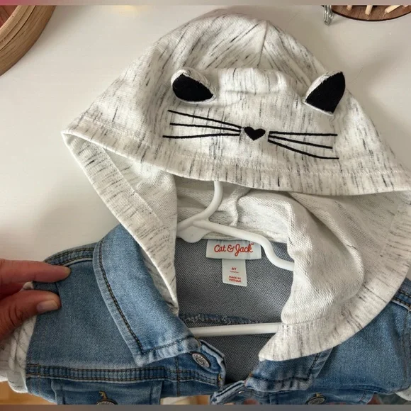 Girls denim jacket with cotton jersey sleeves 5T - Picture 3 of 4